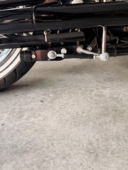 Close up of the Hernandes Cartel center stand mechanism and linkage installed