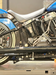 Hernandes Cartel center stand fitted to a Harley Davidson Softail, full side view